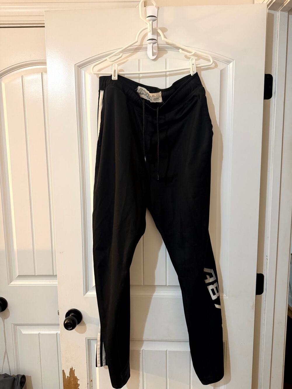 Aeropostale Men's Track Pants Joggers Black White Stripe Graphic XL A87